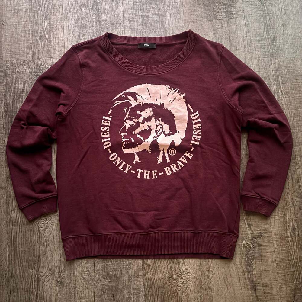 Diesel Only The Brave Mohawk Logo Burgundy Crewneck Sweatshirt